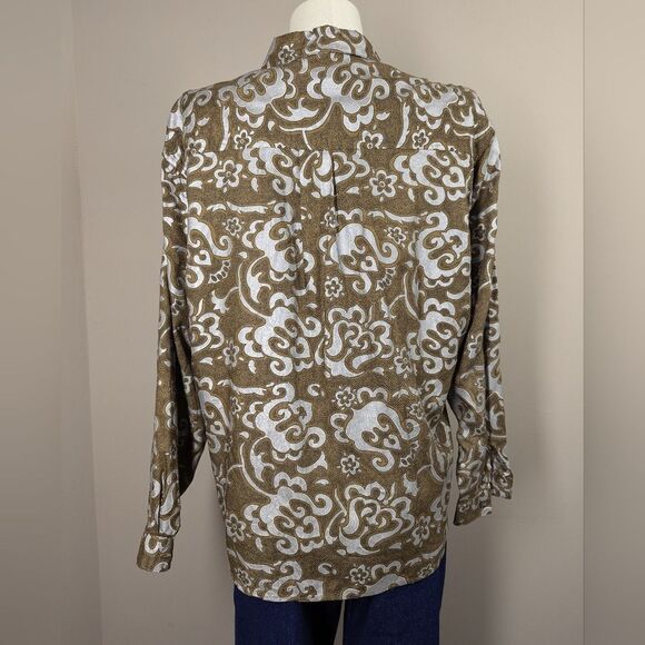 Vintage Esprit Shiny Print Blouse – Long Sleeve Button Down – Size Medium - Picture 7 of 8